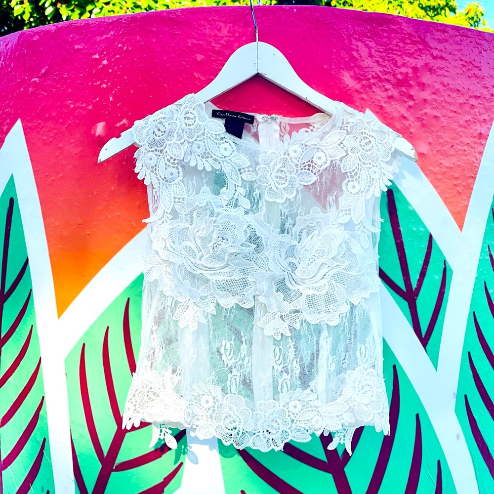 White lace crochet blouse by Caribbean Queen